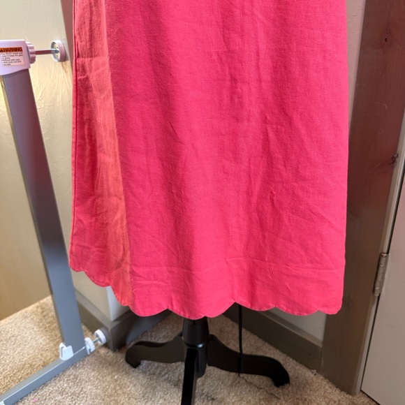 NWT J. Crew Linen Blend Scalloped Hem Vibrant Coral Pink Sleeveless Shift Dress - Picture 2 of 8